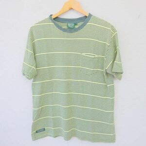 日本製 古着 AIGLE エーグル メンズS グリーン 緑◆半袖 ボーダー Tシャツ カットソー/A1 516-10