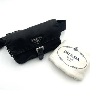 1円 美品 PRADA プラダ ボディバッグ ウエストポーチ 斜め掛け テスートナイロン ポコノ レザー ブラック 黒 三角ロゴ トライアングル