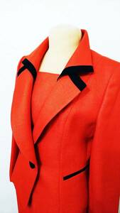 美品　Amis-Deux ドゥザミ　ジャケット スーツ セットアップ 38 セレモニー パーティー ジャケット スカート　赤　オレンジ　黒　
