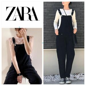 ZARA デニムオーバーオール　サロペット ブラック　L オールインワン　200829