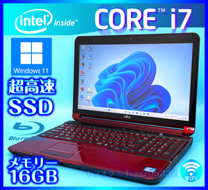 富士通 SSD 新品 1TB (1000GB) +外付HDD 750GB 大容量メモリ 16GB Windows11 Core i7 レッド Office2021 Webカメラ ノートパソコン AH77/G