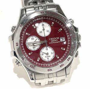 SEIKO セイコー CREDOR クレドール パシフィーク クォーツ メンズ 腕時計 7T72-6A10 赤文字盤 GCLE991クロノグラフ デイト 現状品 送料無料