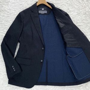 【極美品 L】 JOSEPH ABBOUD テーラードジャケット シアサッカー アンコン ペイズリー ストレッチ ジョセフアブード メンズ ネイビー 春夏