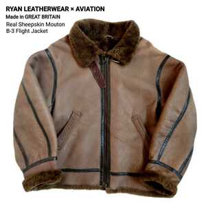 RYAN LEATHERWEAR ライアンレザーウェア×AVIATION アビエーション 英国製 最高級リアルシープスキンムートンB-3ジャケット M(XL相当) 美品