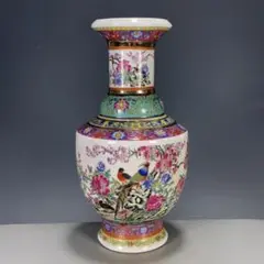 清代乾隆粉彩花鳥花瓶  景徳鎮 陶磁器 装飾品 現代工芸品美術品 置物