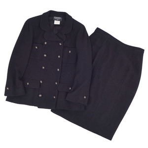 美品 Vintage シャネル CHANEL 95A セットアップ スーツ ジャケット スカート ココマークボタン レディース 46 ブラック cf05oe-rm05r06834