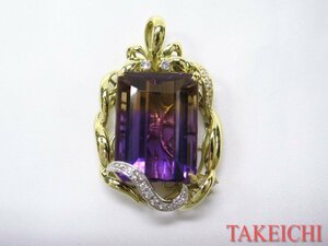 Pt900/K18YG★ペンダントトップ クォーツ43.71ct◇ダイヤ0.56ct◆ソーティング付き 新品仕上げ済み/30527