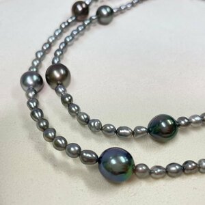 m002 H5(30) MIKIMOTO ミキモト パール 真珠 ロング 淡水 黒 SILVER アクセサリー レディース 保管ケース付き 長さ約76cm