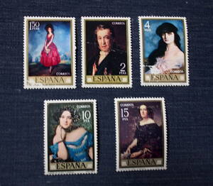 スペイン切手　人物画・5種未使用　1970年代