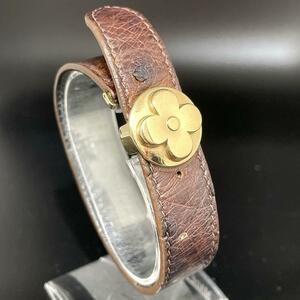 1円【ルイヴィトン】“美品” LOUIS VUITTON グッドラックブレスレット 金 ゴールド オーストリッチ ブレス M64441 レザー ジェンダーレス