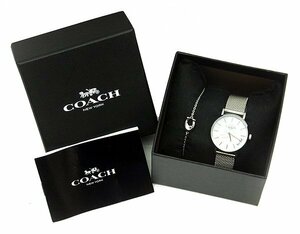 ●送料無料/未使用品!! COACH/コーチ ウォッチ＆ブレスレット ペリー 14000085 28mm ホワイト MOP クォーツ SS メッシュ【一部難有】