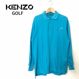 G119-R◆日本製 KENZO GOLF ケンゾーゴルフ 長袖ポロシャツ◆サイズ3 メンズ 紳士 トップス ゴルフウェア 綿100% コットン ブルー系