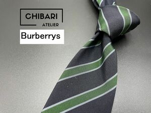 【超美品】Burberrys　バーバリー　レジメンタル柄　ネクタイ　3本以上送料無料　グリーンネイビー　0503068