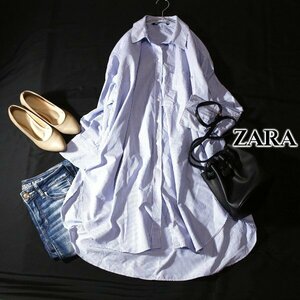 美品 ザラ ZARA ゆったり可愛い オーバーサイズ コットン シャツチュニック L 春 夏 24C04