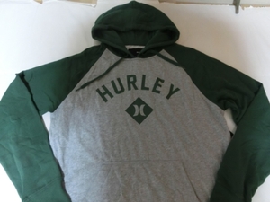 USA購入【hurley】ロゴプリントプルオーバーパーカーUS XL灰x緑