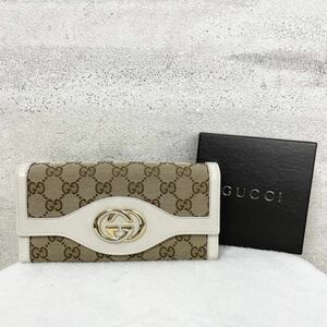 【贅沢品の極み】GUCCI グッチ　長財布 カードケース　GG　インターロッキング　キャンバス レザー　本革　総柄　レザー　ベージュ