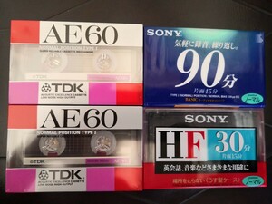 TDK カセットテープ　AE 60を2本　SONY カセットテープ　ＨＦ30　ソニー90分　計4本セット