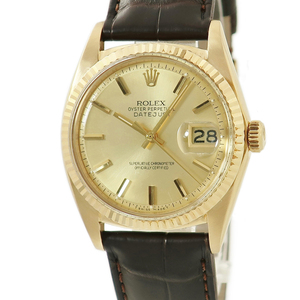 【3年保証】 ロレックス デイトジャスト 36 1601/8 OH済 28番 K18YG無垢 シャンパン バー トリチウム 60年代 自動巻き メンズ 腕時計