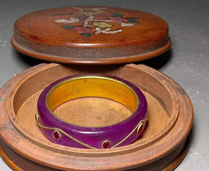 清代　金と宝石嵌め　紫羅蘭翡翠の腕輪　共箱