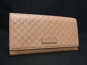 1円 ■美品■ GUCCI グッチ 449396 496334 マイクログッチシマ レザー 二つ折り 長財布 ウォレット レディース ベージュ系 AW3878