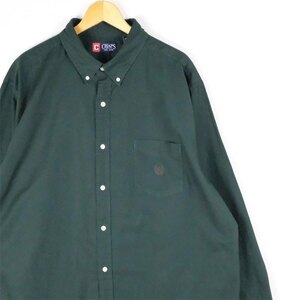 古着 大きいサイズ チャップス 長袖ボタンダウンシャツ コットンツイル メンズUS-2XLサイズ 無地 緑 グリーン系 tn-1586n