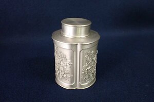 ★041324 SelangorPewter セランゴールピューター 花彫 茶入 茶道具 茶器 ★