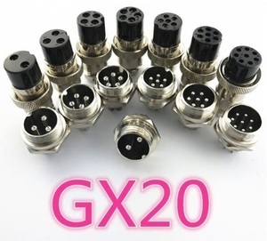 1ペアGX20 20mm　６ピン　メタルコネクターオスプラグ＋メスプラグ＋メクラキャップ（サービス品）３点１セット！