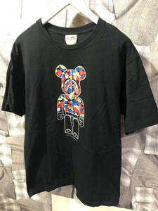 1円 A BATHING APE アベイシングエイプ × MEDICOM TOY メディコムトイ SHARK BEAR T Tシャツ プリント サイズL ブラック　FK