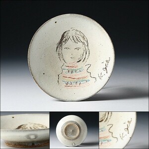 U07961 KATSUYUKI GIBO 儀保克幸 手描 絵皿 飾皿 【小】 少女図 彫刻家 /500