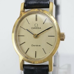 2404-661 オメガ 手巻き式 腕時計 OMEGA ジュネーヴ 金色文字盤 オーバル型 金色ケース 純正ベルト