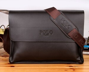 1円～ POLO VIDENG 新品 メンズ ショルダーバッグ ブラウン 茶 横型 高級PUレザー ビジネス 大人気ブランド 多機能 機能性 耐久 上質 質感