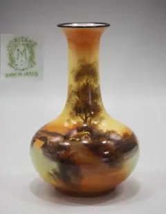 明治期里帰りノリタケM-JAPAN印 HANDPAINTED 湖夕焼け風景花瓶