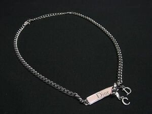 1円 ■美品■ ChristianDior クリスチャンディオール ロゴプレート リボン ネックレス アクセサリー レディース シルバー系 FA5655