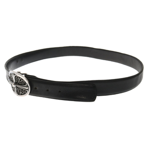 CHROME HEARTS クロムハーツ OVAL CROSS STRAP1.5/1.5クラシックオーバルクロスバックル レザーベルト ブラック/シルバー