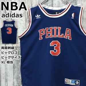 NBA 76ers PHI × adidas アディダスオリジナルス 両面刺繍ロゴ L バスケシャツ ゲームシャツ ユニフォーム 90s