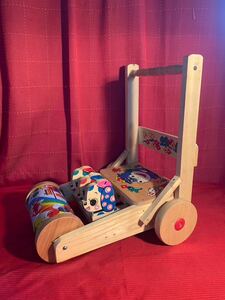 手押し車 カタカタ おもちゃ 昭和レトロ アンティーク歩行器 木製 赤ちゃん ベビー 