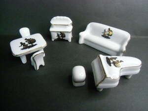 ミニチュア陶器　インテリア　家具　ピアノ　ソファーセット　テーブル　椅子　セット7点　日本製　