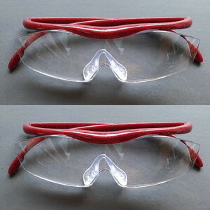 メガネ型 拡大鏡 1.8倍 軽量グラス オーバーグラス対応 ルーペめがね 眼鏡 ハンズフリー フリーサイズ 男女兼用 赤の2本セット 送料無料