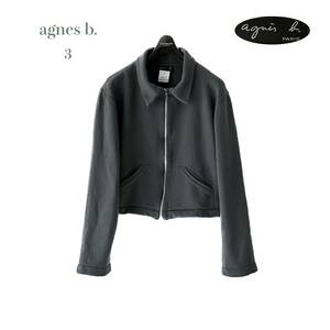 ■ agnes b. アニエスベー ■ 3 ■ ジップアップ スウェット ブルゾン 裏起毛 ■ グレー ■ / カーディガン プレッション CARDIGAN