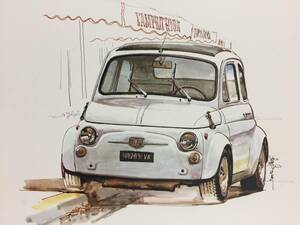 【正規品 絶版】Bowイラスト フィアット 500L カーマガジン 108 FIAT 500L アンティーク インテリア クラシックカー 旧車 絵