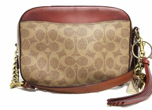 美品 COACH コーチ シグネチャー レザー コーティング カメラバッグ ショルダーバッグ M1780-31208 ベージュ×ブラウン