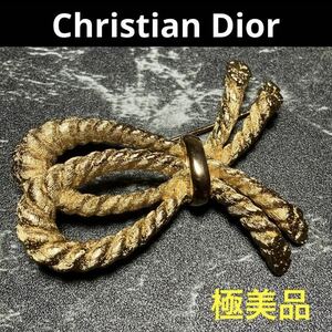 【ws3300】極美品 Dior ディオール ヴィンテージ リボン ブローチ ゴールドカラー ヴィンテージ