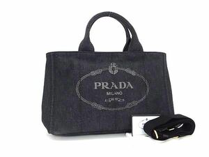 ■新品同様■ PRADA プラダ 1BG642 カナパ デニム 2WAY ハンドバッグ ショルダーバッグ クロスボディ ネイビー系 AW5118