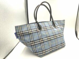 中古美品 BURBERRY/バーバリー ブルーレーベル ノバチェック ハンド トートバッグ ナイロン レザー