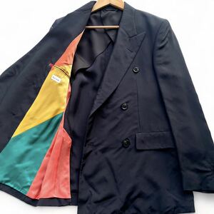 美品■Paul Smith ポールスミス M 希少 キュプラ テーラードジャケット ダブルブレスト ネイビー 紺 マルチカラー 総裏 ブレザー メンズ