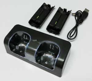 Wii ダブルリモコンチャージスタンド(ブラック)（電池パック2個付属）