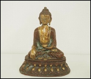 中国・チベット 金銅仏 釈迦牟尼坐像 梵字 仏像 仏教 290a