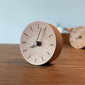 DEMI LOUS. 置時計 無垢材 おしゃれ 木製 アナログ 丸い 卓上時計 ミニサイズ 電池式 シンプル 手作り まるい時