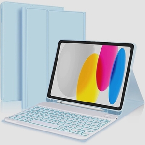 送料無料★iPad 第10世代 キーボードケース 10.9インチBluetooth 手帳型 オートスリープスタンド機能（ブルー）