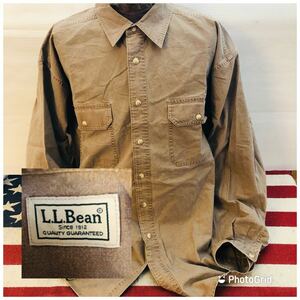 ビッグサイズ　エルエルビーン　L.L.Bean XL コットン　ワークシャツ　レギュラーシャツ　ブラウンベージュ